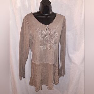 Tan Asymmetrical Embellished Long Sleeve Tunic